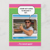 Fun Comic Moving House Custom Foto Green Postkarte (Vorderseite)
