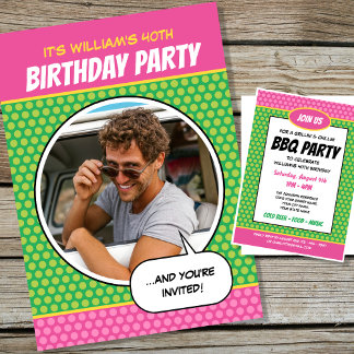 Fun Comic Stil jedes Alters Geburtstagsparty GRILL Einladung
