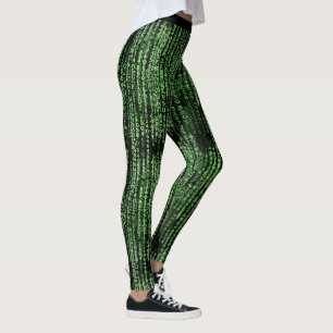 Fun Computer Data Matrix Code Green Yoga Leggings