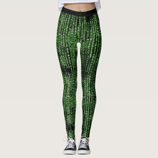 Fun Computer Data Matrix Code Green Yoga Leggings (Vorderseite)