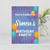 Fun Confetti & Balloons Einladung zum Geburtstag (Stehend Vorderseite)