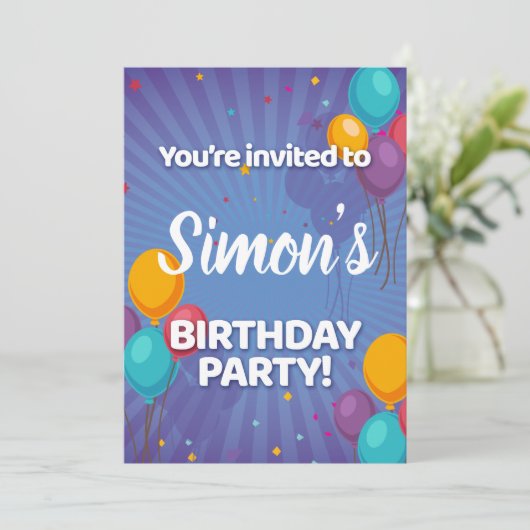 Fun Confetti & Balloons Einladung zum Geburtstag (Stehend Vorderseite)