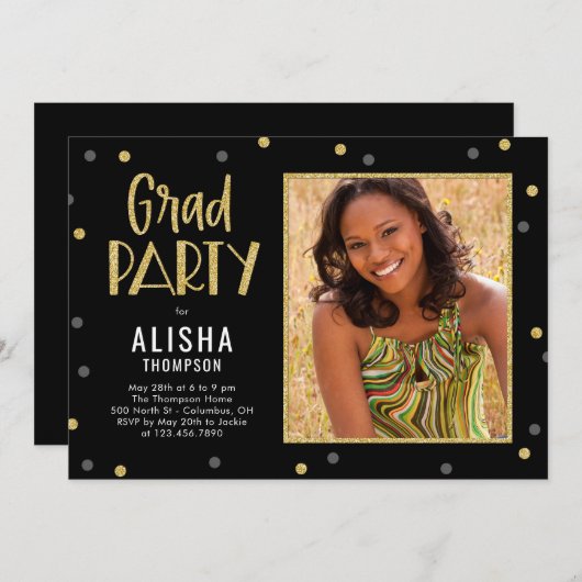 Fun Confetti EDITABLE FARBE Abschluss Einladung (Vorne/Hinten)