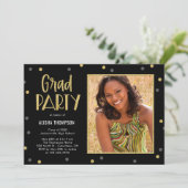 Fun Confetti Foto Graduation Party Einladung (Stehend Vorderseite)