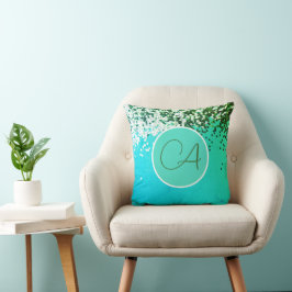 Fun Confetti Monogram Türkis Throw Kissen