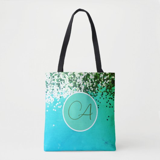 Fun Confetti Monogram Turquoise Tasche (Vorderseite)