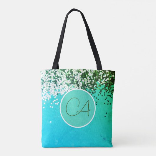 Fun Confetti Monogram Turquoise Tasche (Rückseite)
