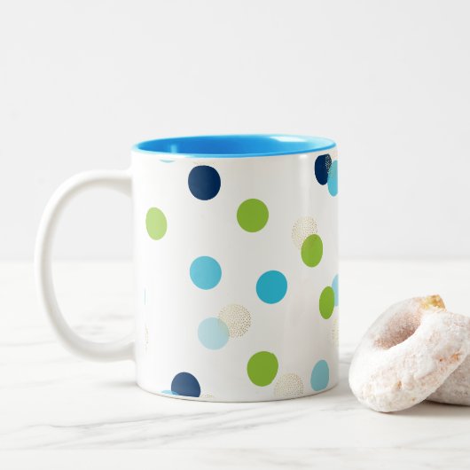 FUN CONFETTI SPOTS niedlicher Spaß Retro aqua Mari Zweifarbige Tasse (Mit Donut)