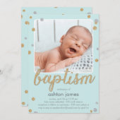 Fun Confetti Taufe Einladung - Blau (Vorne/Hinten)