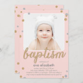 Fun Confetti Taufe Einladung - Rosa (Vorne/Hinten)