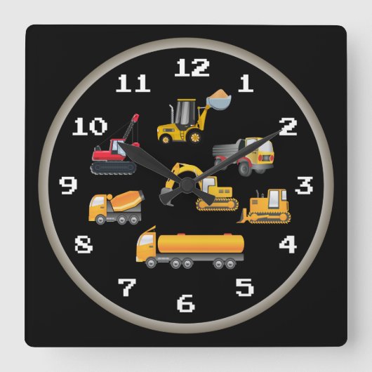 Fun Construction Vehicles Quadratische Wanduhr (Vorderseite)