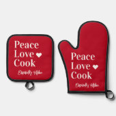 Fun Cooks Monogram Name Red Ofenhandschuh & Topflappen-Set (Vorderseite)