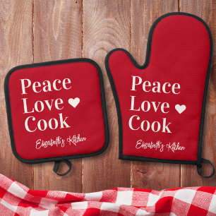 Fun Cooks Monogram Name Red Ofenhandschuh & Topflappen-Set