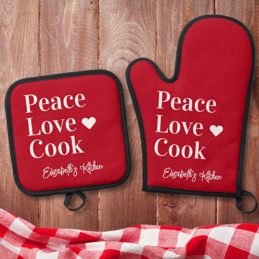 Fun Cooks Monogram Name Red Ofenhandschuh & Topflappen-Set