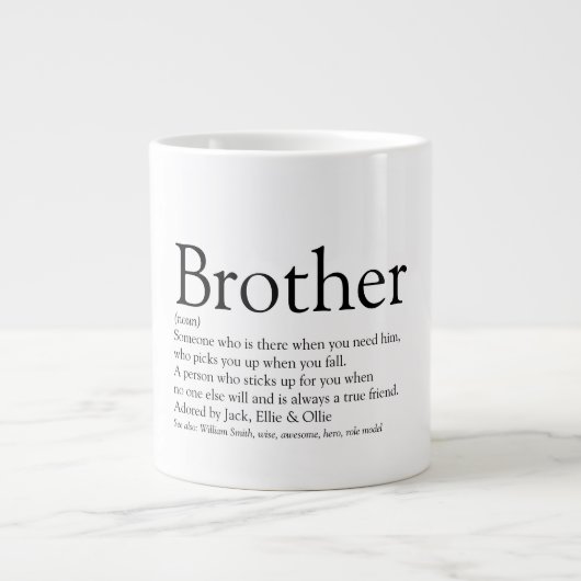 Fun Cool Black and White Best Brother Definition Jumbo-Tasse (Vorderseite)