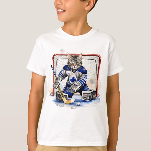 Fun Cool Cat Hockey Goalie Tier Spaß T-Shirt (Vorderseite)