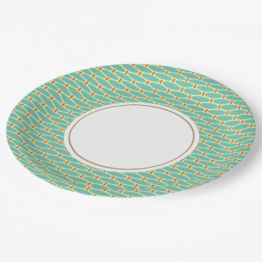 Fun Cool Light Aquamarin Red Gelb gepolstertes Ova Pappteller (Schrägansicht)