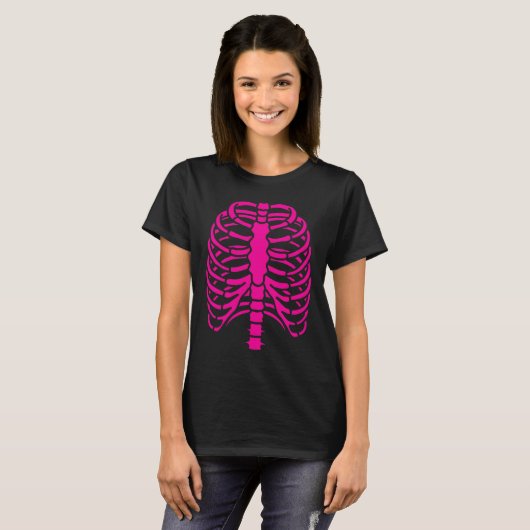 Fun Cool Pink Skeleton Rib Cage Halloween T-Shirt (Vorne ganz)