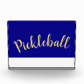 Fun Cool Royal Blue White Base Pickleball Script Fotoblock (Vorderseite)