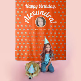 Fun Coquette Orange Red Bow Muster Foto Hintergrun Wandteppich