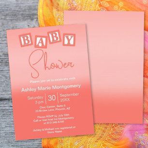 Fun Coral Ombre BABY blockt Gender Neutral Dusche Einladung