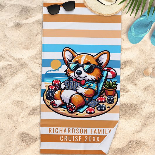 Fun Corgi Dog Poker Player Sommerurlaub in der Fam Strandtuch
