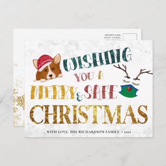 Fun Corgi wünscht Frohe und sichere Weihnachten Ei (Vorne/Hinten)