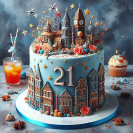 FUN COSMOPOLITAN 21. BIRTHDAY CAKE KARTE