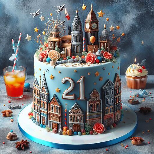 FUN COSMOPOLITAN 21. BIRTHDAY CAKE KARTE