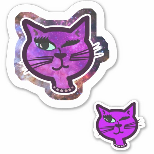 Fun Cosmos Sparkle Winking Cat Aufkleber (Vorderseite)