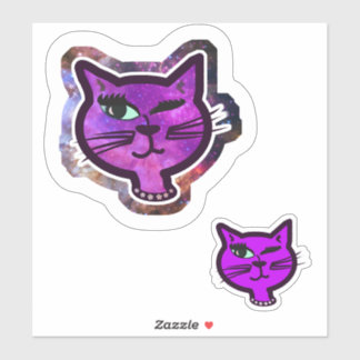 Fun Cosmos Sparkle Winking Cat Aufkleber