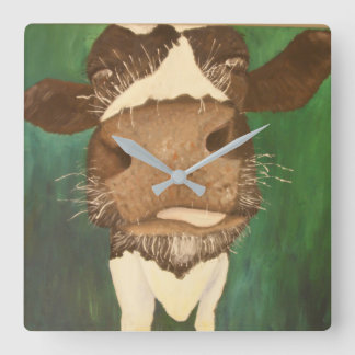 fun cow painting title Giz a taste Quadratische Wanduhr