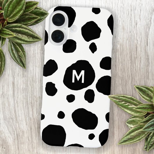 Fun Cow Print Black and White Monogram Initial Case-Mate iPhone Hülle