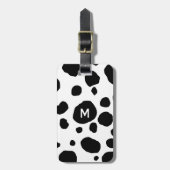 Fun Cow Print Black and White Monogram Initial Gepäckanhänger (Vorderseite vertikal)