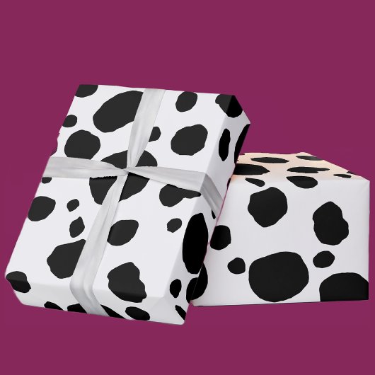 Fun Cow Print Western Spots Muster Schwarz-weiß Geschenkpapier