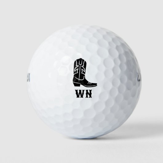 Fun Cowboy Boot Custom Mit Monogramm Black Golfball (Vorderseite)