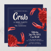 Fun Crab Boil Dark Blue Summer Party Custom Einladung (Vorne/Hinten)