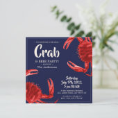 Fun Crab Boil Dark Blue Summer Party Custom Einladung (Stehend Vorderseite)