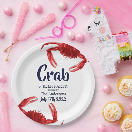 Fun Crab Boil White Summer Party Custom Pappteller (Party)