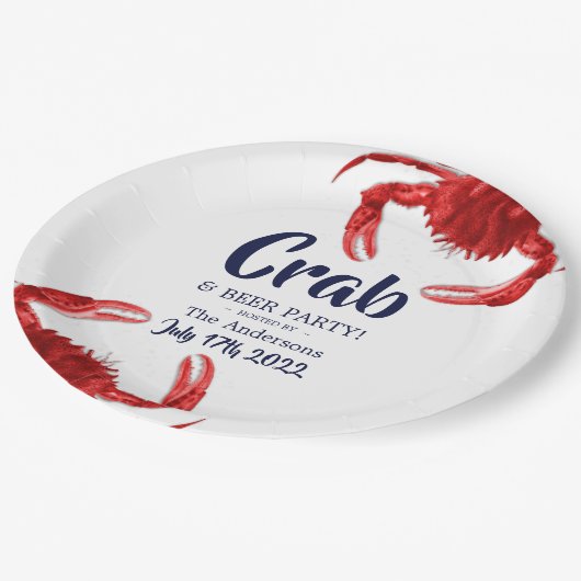 Fun Crab Boil White Summer Party Custom Pappteller (Schrägansicht)