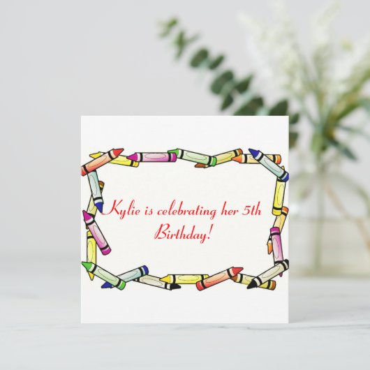 Fun Crayon Geburtstagsparty Einladungen (Stehend Vorderseite)
