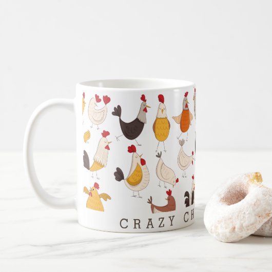 Fun Crazy Chicken Lady Kaffeetasse (Mit Donut)