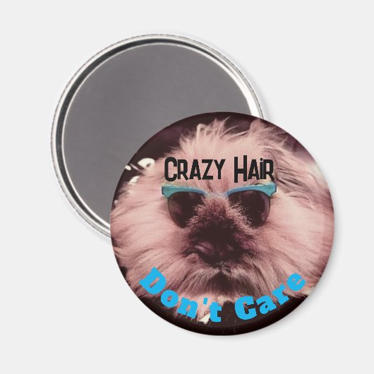 Fun Crazy Hair Round Magnet (Vorderseite/Rückseite)