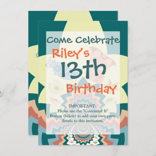 Fun Crazy Owl Birds Zickzack Muster Einladung (Vorne/Hinten)