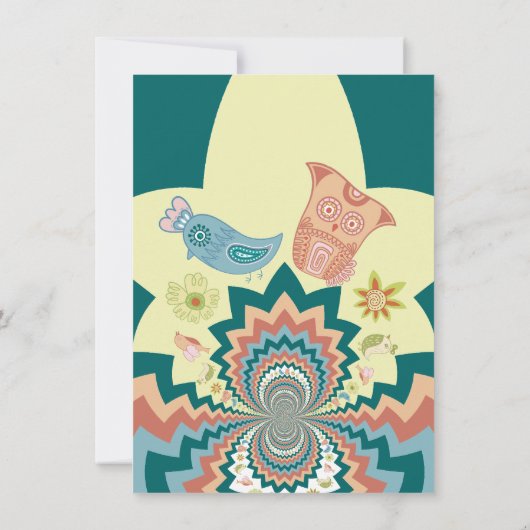 Fun Crazy Owl Birds Zickzack Muster Einladung (Rückseite)