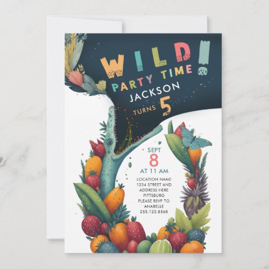 Fun Crocodile Alligator Dino Tropisches Wildes Par Einladung (Vorderseite)