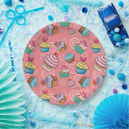 Fun Cupcake Design Round Paper Plate Pappteller (Party)