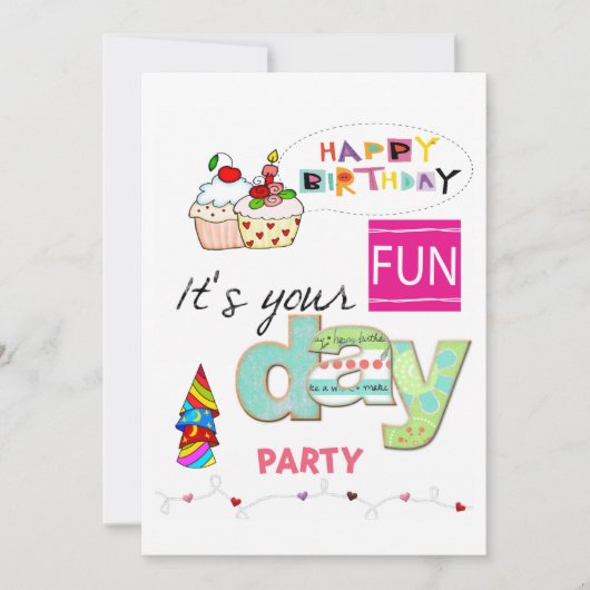 FUN Cupcake Happy Birthday Einladung (Vorderseite)