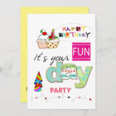 FUN Cupcake Happy Birthday Einladung (Vorne/Hinten)