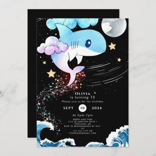 Fun Custom Boho Shark Geburtstag Einladung (Vorne/Hinten)